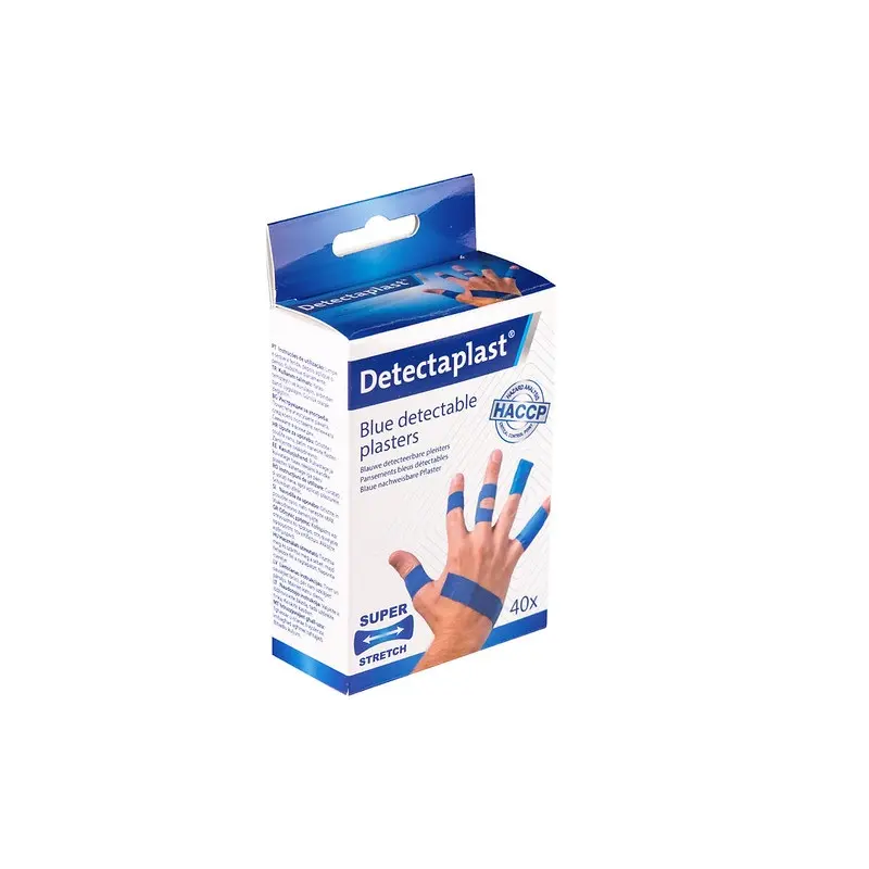 Blandet detekterbar plaster-pakke, super stretch, blå, 5 størrelser, Detectaplast, (pk á 40 stk.)