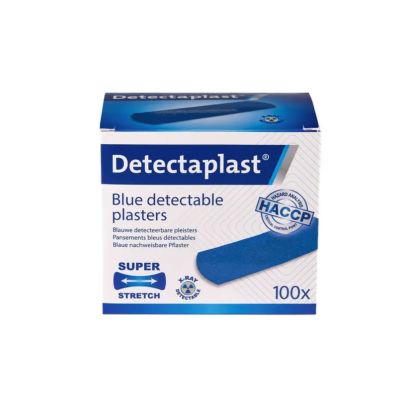 X-ray detekterbare plastre, super stretch, 25x72mm, blå, Detectaplast, (pk á 100 stk.)