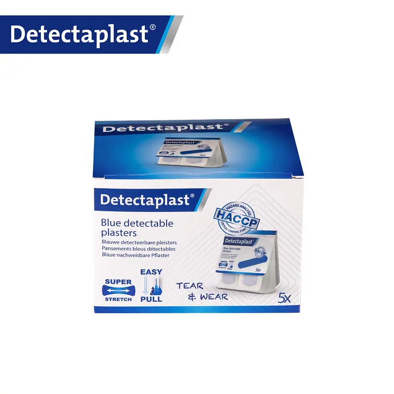 Detekterbare stofplastre m/ super stretch, 25x72mm, blå, Detectaplast Tear & Wear, (5 x 36 stk.)