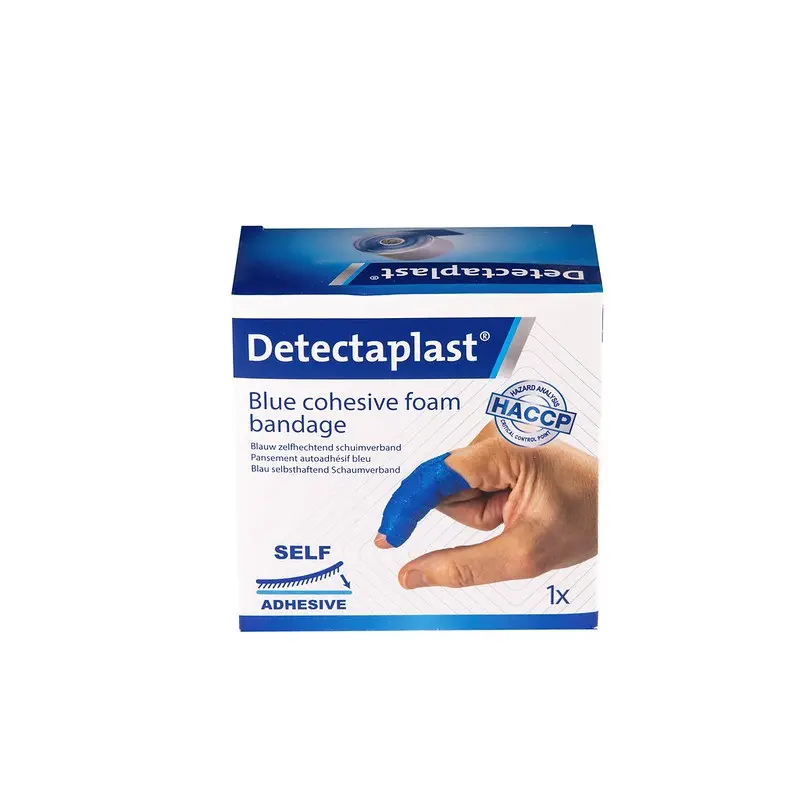 Detekterbar skumbandage, 6cm x 4,5m, blå, selvklæbende, Detectaplast, (1 stk.)