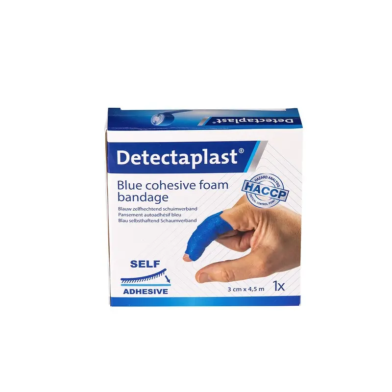 Detekterbar skumbandage, 3cm x 4,5m, blå, Detectaplast, (1 stk.)