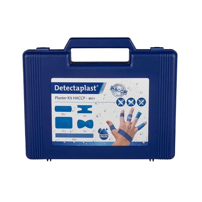 Plasterboks m/ detekterbare vandtætte plastre, blå, 110 stk blandet, Detectaplast, (1 stk.)