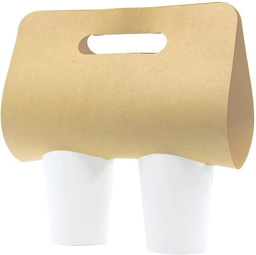 Dobbelt kopholder t/ 2 kopper, med håndtag, pap, brun, (600 stk.)