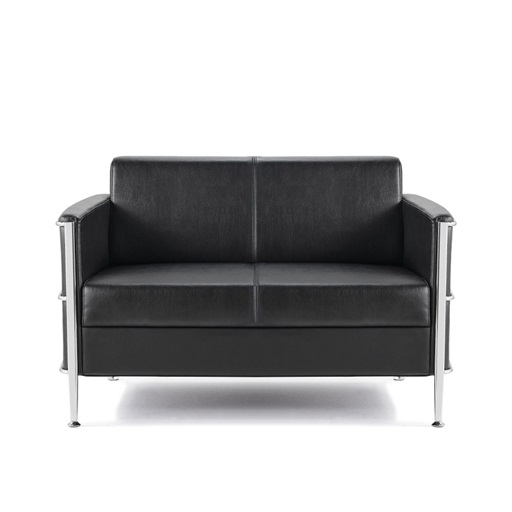 Sort lædersofa, 2 personer, kunstlæder, Boston, med blank stel, (1 stk.)
