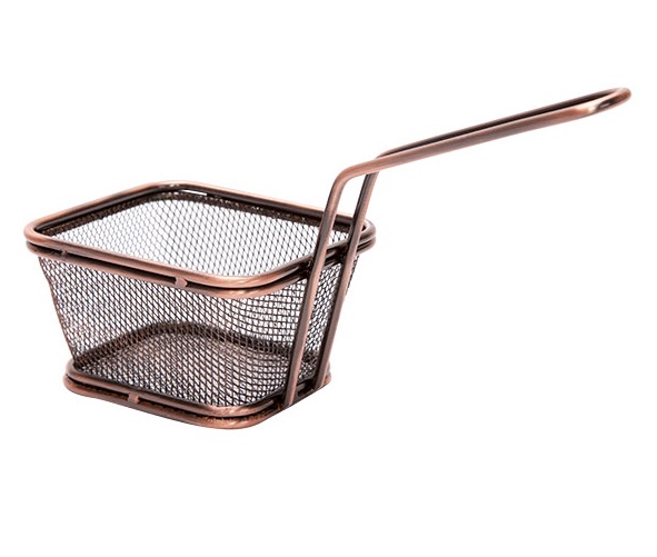 Friturekurv, firkantet, 19-10,5x9x6cm, metal, bronzebelagt, (5 stk.)