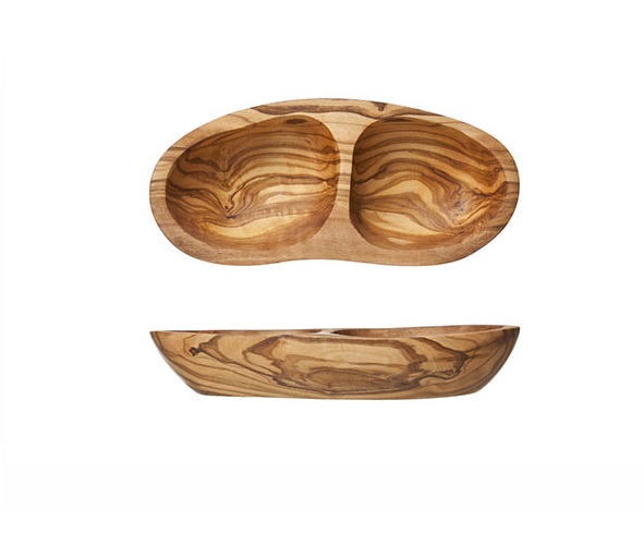 Pastatallerken, antipasti, 2 sektioner 20x8-9x3,5cm, oliventræ, ORGANIC WOOD, (1 stk.)