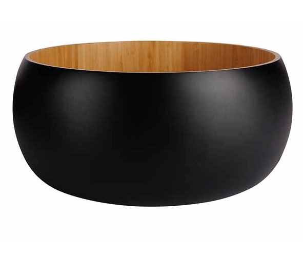Salatskål, bambus, rund, sort og træ-farvet, Ø30,5x12cm, BLACK&WOOD, (1 stk.)