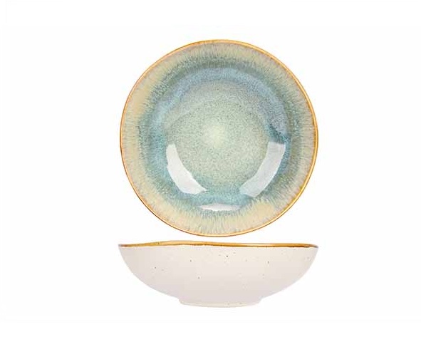 Skål, rund, Ø24,5x7,5cm, grøn/beige, stentøj, COBALT, (2 stk.)