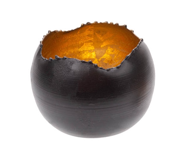 Fyrfadslysholder, rund, Ø9x9cm, metal, sort/guld, (6 stk.)