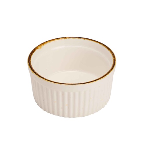 Ramekin, 125 ml, Ø8,8x4,4cm, porcelæn, hvid med brun kant, BRISBANE, (6 stk.)