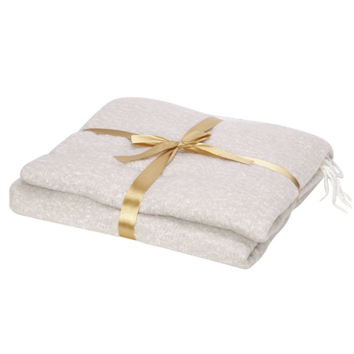 Plaid med frynser, 140x160x0,5cm, cream, stof, (1 stk.)