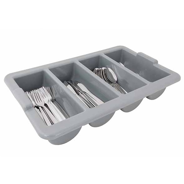 Bestikbakke med 200 stk. rustfrit stål bestik (Gaffel, Kniv, Ske og teske), grå, plastik (1 sæt.)