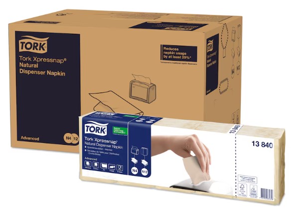 Dispenserserviet, Xpressnap, natur, 1-lag, miljømærke, Advanced, N4, 13840, Tork, (9000 stk.)