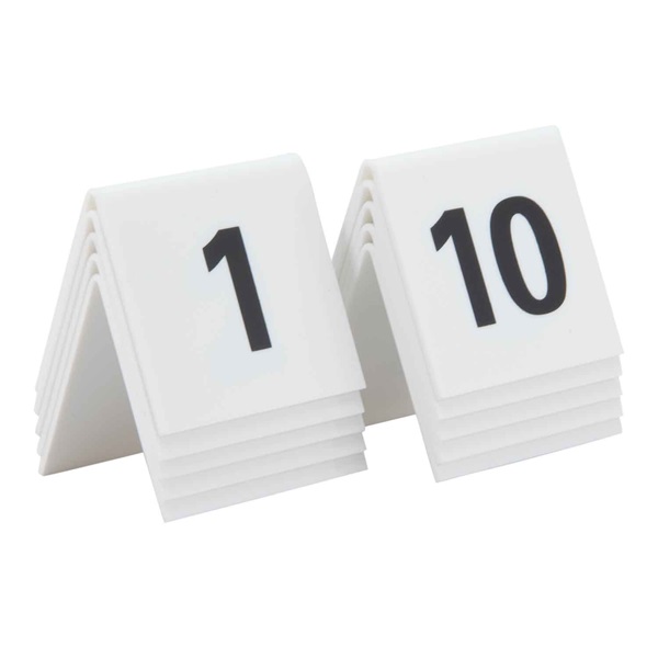 Bordnumre, hvid & sort, hård akryl, 5,2x5,2 cm, Securit, (1 sæt m/ 10 nr.) (1-10)