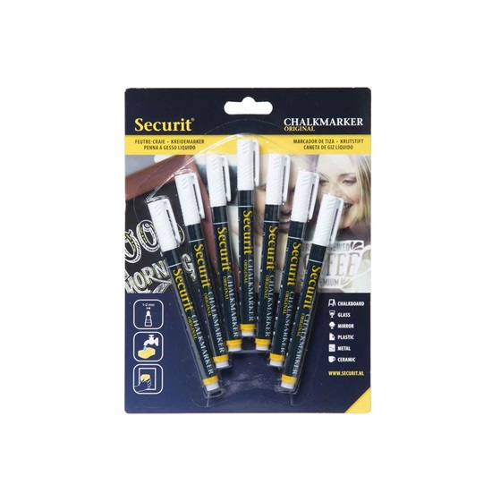 Kridttuscher, flydende, 1-2mm, hvid, Securit, (sæt á 7 stk.)
