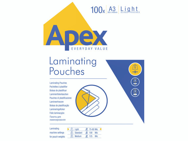 Lamineringslomme, A3, 75/80mic, 100stk/pak, Apex, (1 stk.)