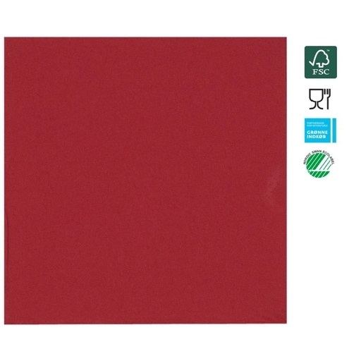 Middagsserviet, 3-lags, 1/4 fold, 40x40cm, bordeaux, nyfiber, (1400 stk.)