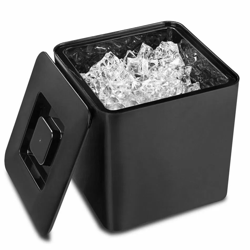 Isspand med låg, 10 ltr, 25x24cm, firkantet, plastik, sort, (1 stk.)