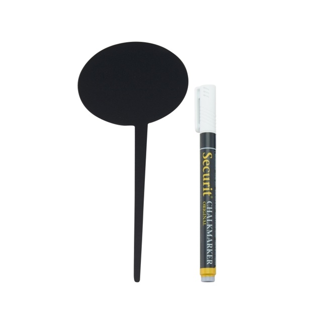 Spydskilte til kridttuscher, Securit silhuet, sort, PP, inkl. kridtmarker, flere motiver, (5 stk.) (Boble)