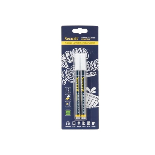 Kridttusch med rund spids: 1-2 mm skrivebredde, flydende kridt, Securit Original, flere farver, (sæt á 2 stk) (Hvid)