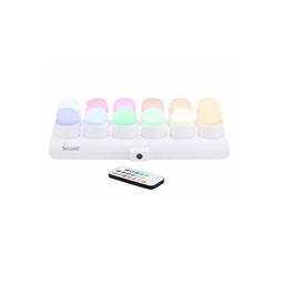 LED lys, flerfarvet, genopladelig, m/ fjernbetjening, Securit, (12 stk.)