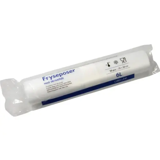 [43750] Frysepose med skrivefelt, 6 l, klar, LDPE/virgin, 25x50cm, 34 my, (48 rl á 30 stk - 1440 stk.)