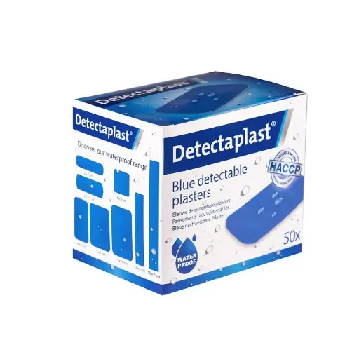 [45583] Detekterbare plastre, vandtætte, 50x72mm, blå, Detectaplast, (pk á 50 stk.)