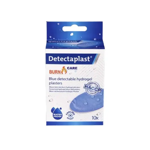 [45622] Plastre til brandsår, detekterbare, 43x68mm, blå, polybag, Detectaplast Hydrogel, (pk á 10 stk.)