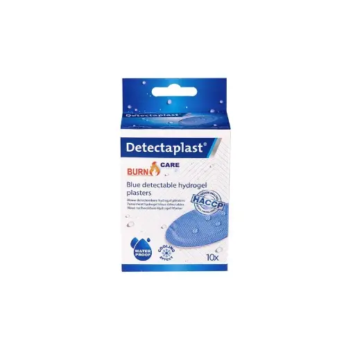 [45625] Plastre til brandsår, detekterbare & vandtætte, 45x65mm, blå, Detectaplast Hydrogel, (pk á 10 stk.)
