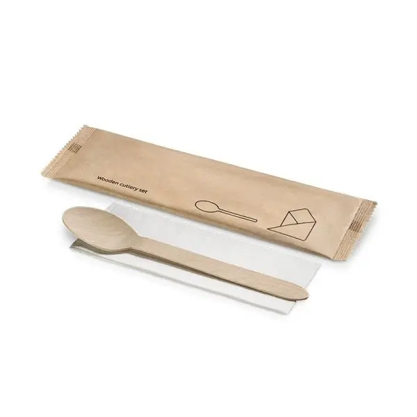 Bestiksæt, 2, Træ, spiseske-serviet, wrapped, natur, Naturesse, (250 stk.)