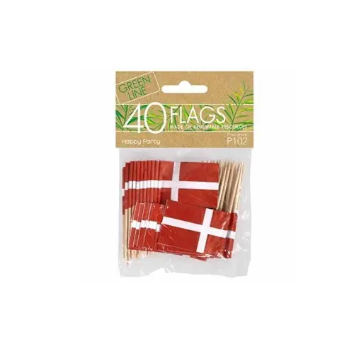 Kageflag - små dannebrogsflag på pind, 3,5x7cm, papir, rød & hvid, (12 pk á 40 stk., 480 stk.)