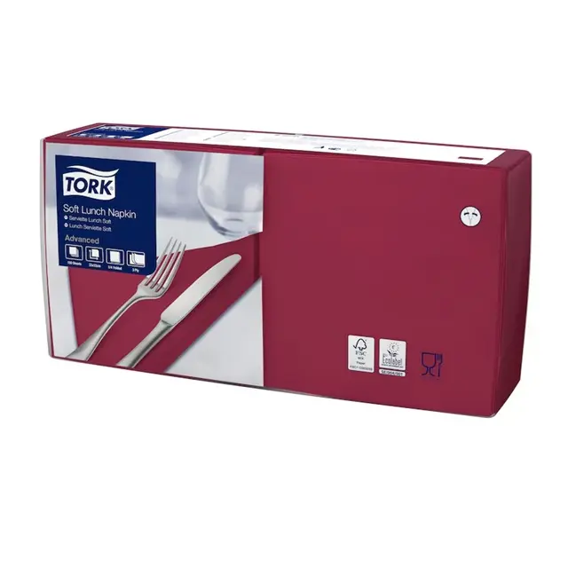Frokostserviet, Advanced, 33x33cm, 3-lags, bordeaux, Tork 477411, (10 pk á 150 stk, 1500 stk.)