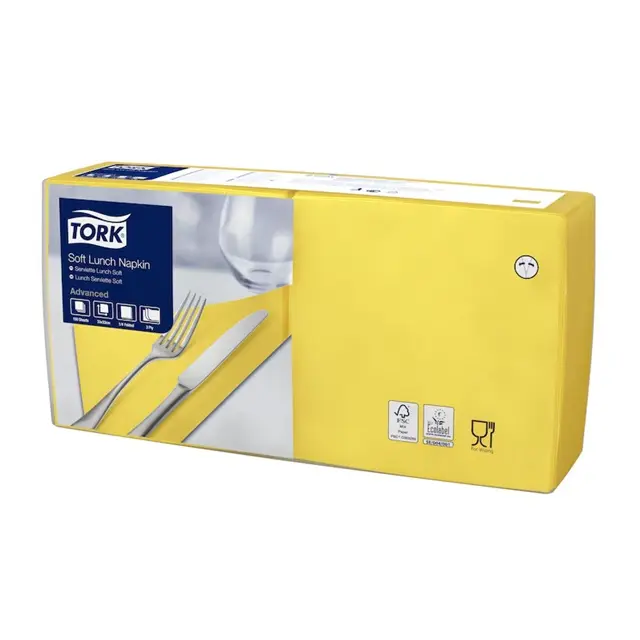 Frokostserviet, gul, blød, 33x33cm, 1/4-fold, 3-lags, Advanced, Tork 477862, (10 pk á 150 stk, 1500 stk.)