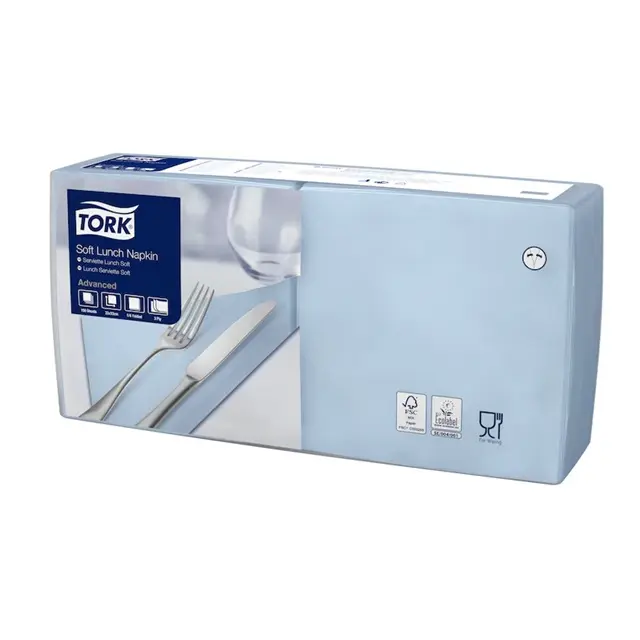 Frokostserviet, lyseblå, blød, 33x33cm, 1/4-fold, 3-lags, Advanced, Tork 477871, (10 pk á 150 stk, 1500 stk.)