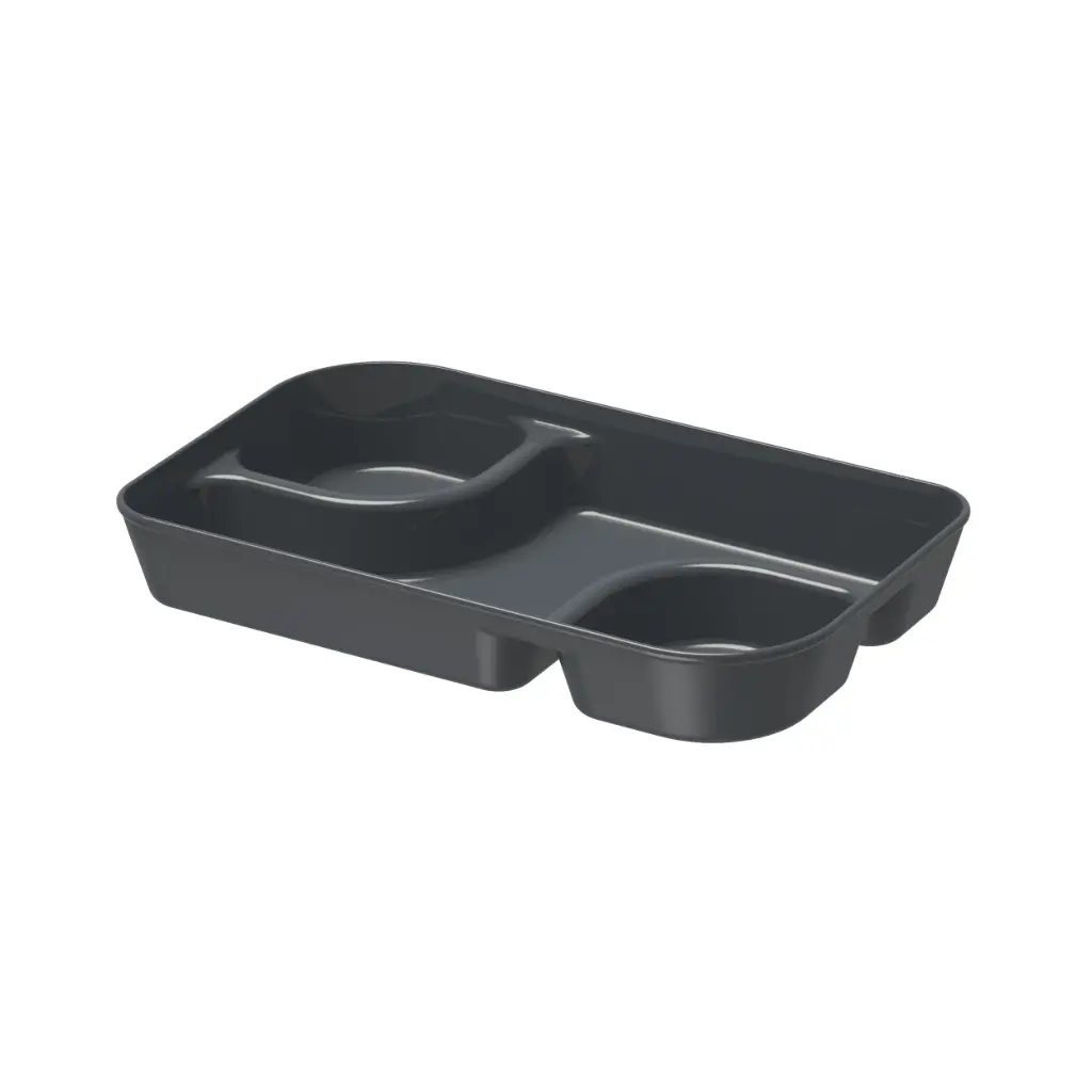 Genanvendeligt nachosfad m/ 2 rum til dip, 24x14,5x3,9cm, skiffergrå, PP, (48 stk.)