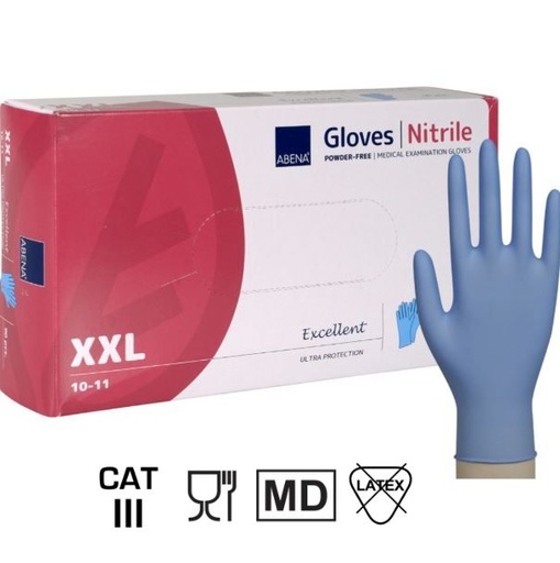 [111600] Nitrilhandsker, Blå, XXL, Classic, Pudderfri, CAT III, (90 stk.)