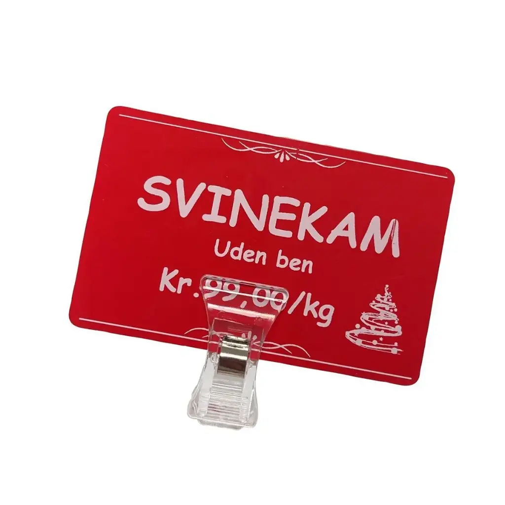 Skilteholder, transparent, plast, 5cm, med klemme, (50 stk.)
