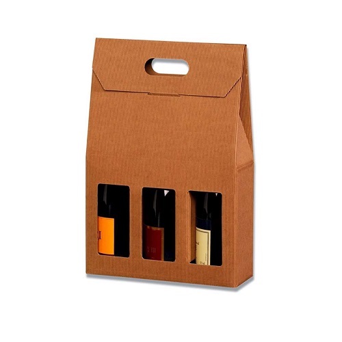 Vinkarton til 3 flasker, brun, 3/4 l, åben bølge, (20 stk.)