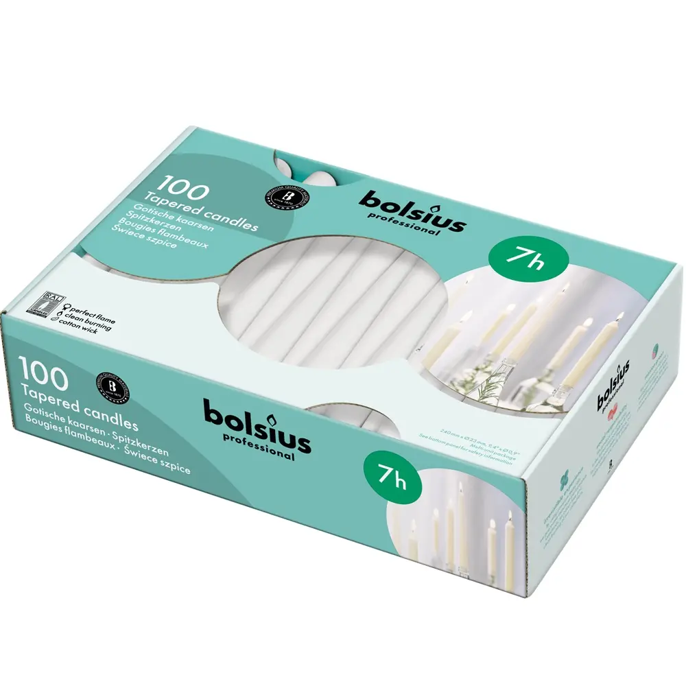 Kronelys, 7t, 240x23 mm, hvid, koniske, Bolsius, (100 stk.)