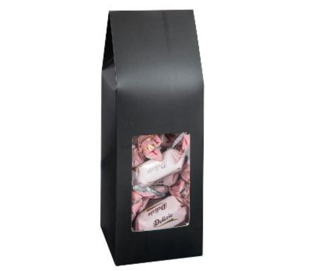 Gaveæske med rude, 8,2x7,2x23 cm, sort, karton/mat, PE, (250 stk.)