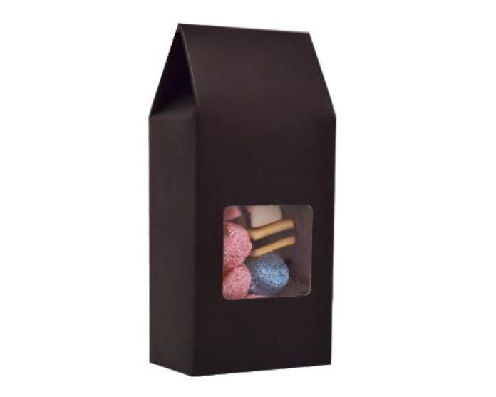 Gaveæske med rude, 6,2x4,2x13,5 cm, sort, karton/mat, PE, (250 stk.)