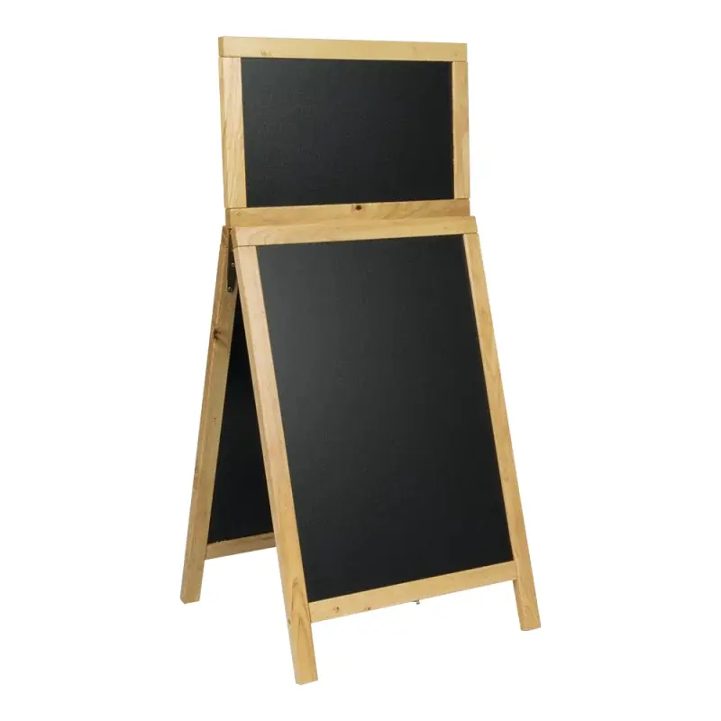 Gadeskilt med kridttavle, Securit® DELUXE, 120 cm, gummitræ/bøg, sort
