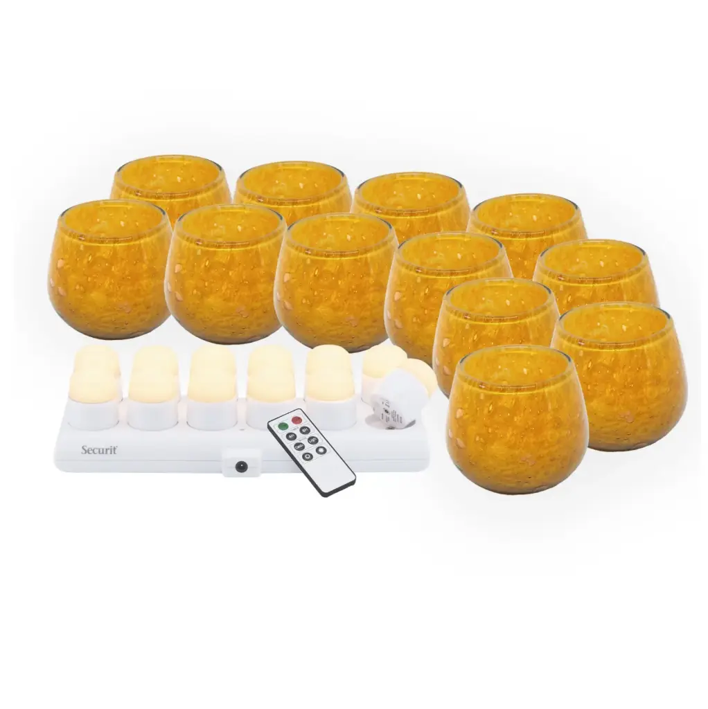 LUNA orange glasstager & LED lys m/ hvidt lys, Securit (sæt á 12 stk.)