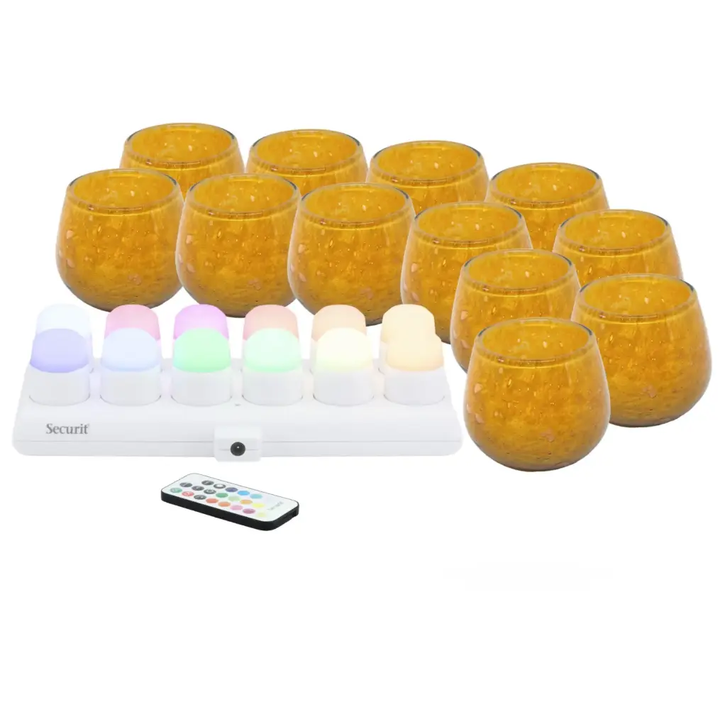 LUNA orange glasstager & LED lys m/ hvidt+farvet lys, Securit (sæt á 12 stk.)