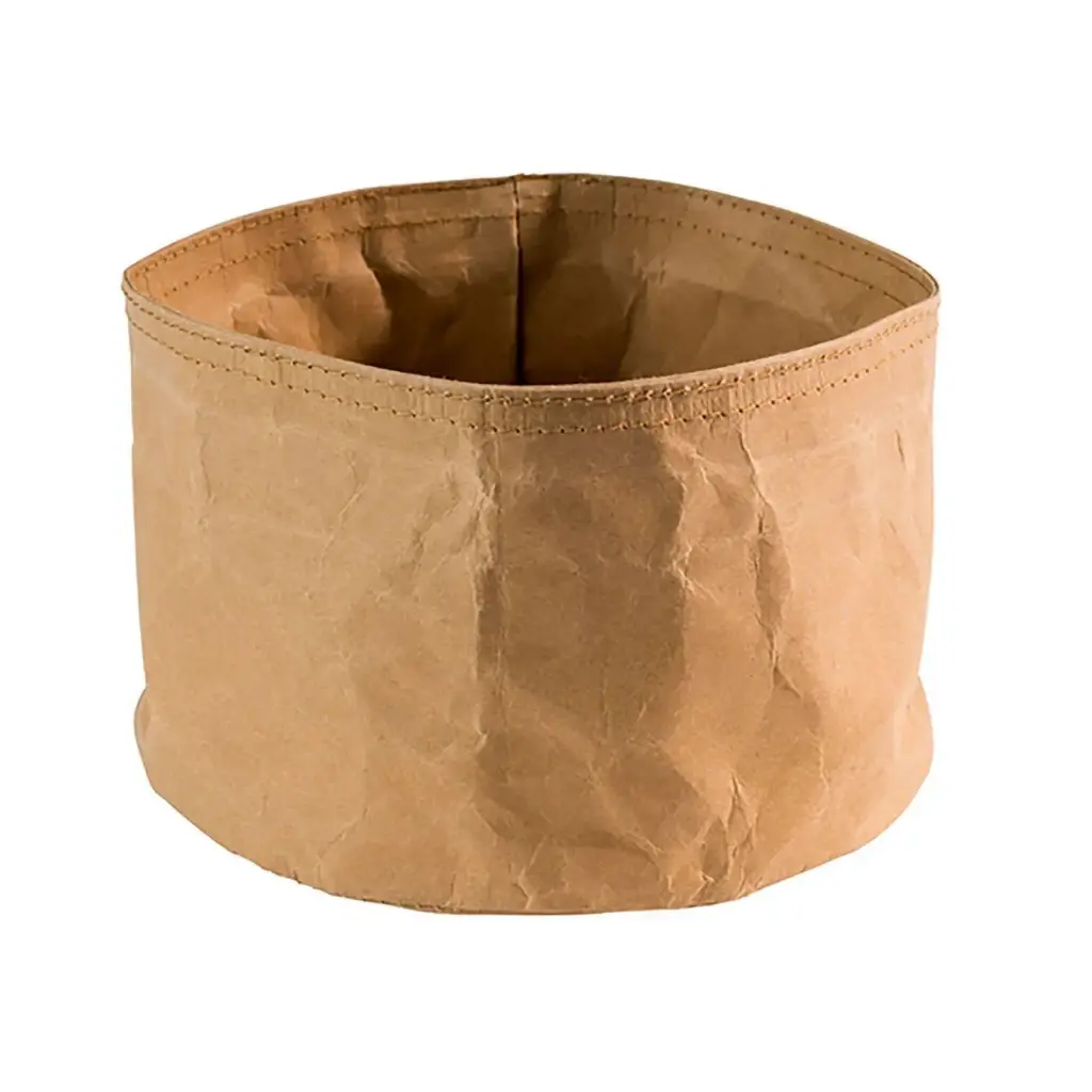 Brødkurv, Ø17x11cm, kraftig, foldbar, papirspose, læderlook, brun, (1 stk.)