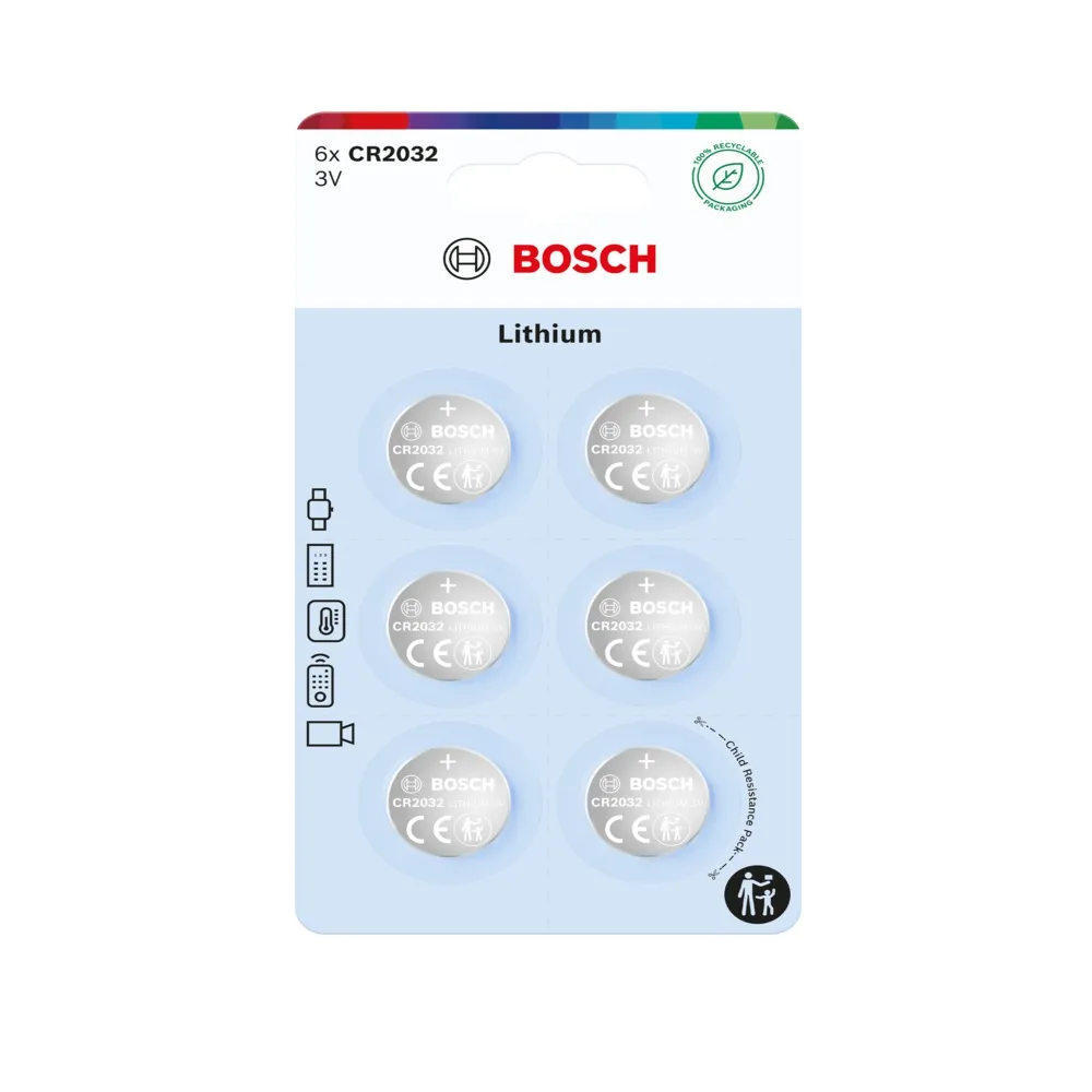 CR2032-knapcellebatteri, 3V, Bosch Lithium, 6-blister, (1 stk.)