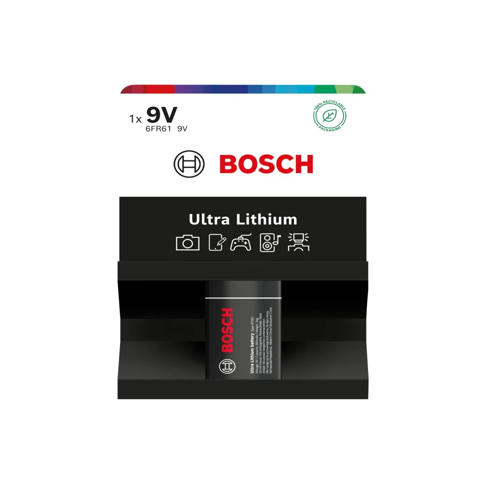 9V-batteri (6FR6), Bosch Ultra Lithium, (1 stk.)