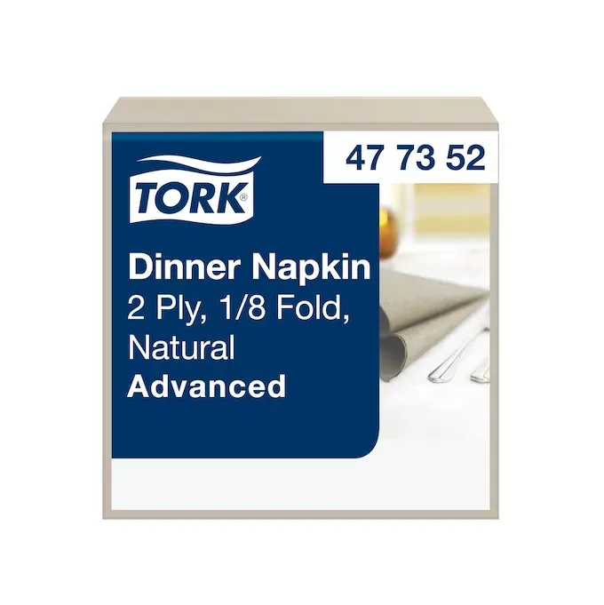 Middagsserviet, 2-lags, 1/8-fold, 39,5x39cm, natur, genbrugspapir, Tork Advanced 477352, (1800 stk.)