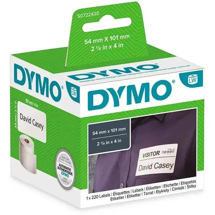 Shippingetiket, Dymo 54x101mm hvid, rulle a 220 etiketter, (6 stk.)