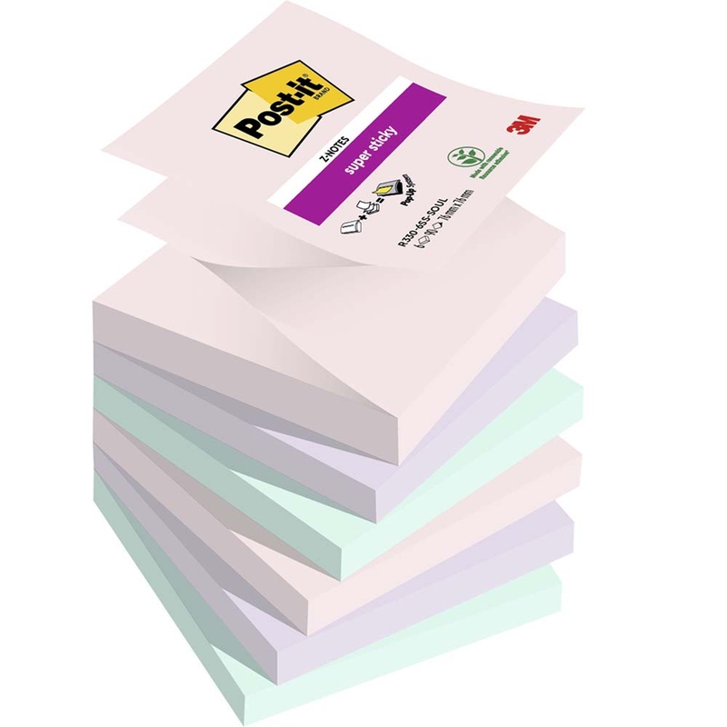Notes, Post-it, Super sticky, assorteret 76x76mm, pakke a 6 stk (Pakke)